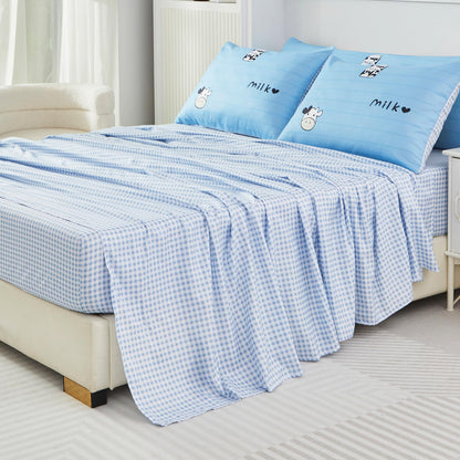 SUCSES 8 Pieces Blue Full Size Comforter Set Striped Western Kids Bedding Sets for Boys Girls Milk Cow Print Bed in A Bag with Comforter and Sheets (Blue, Full)