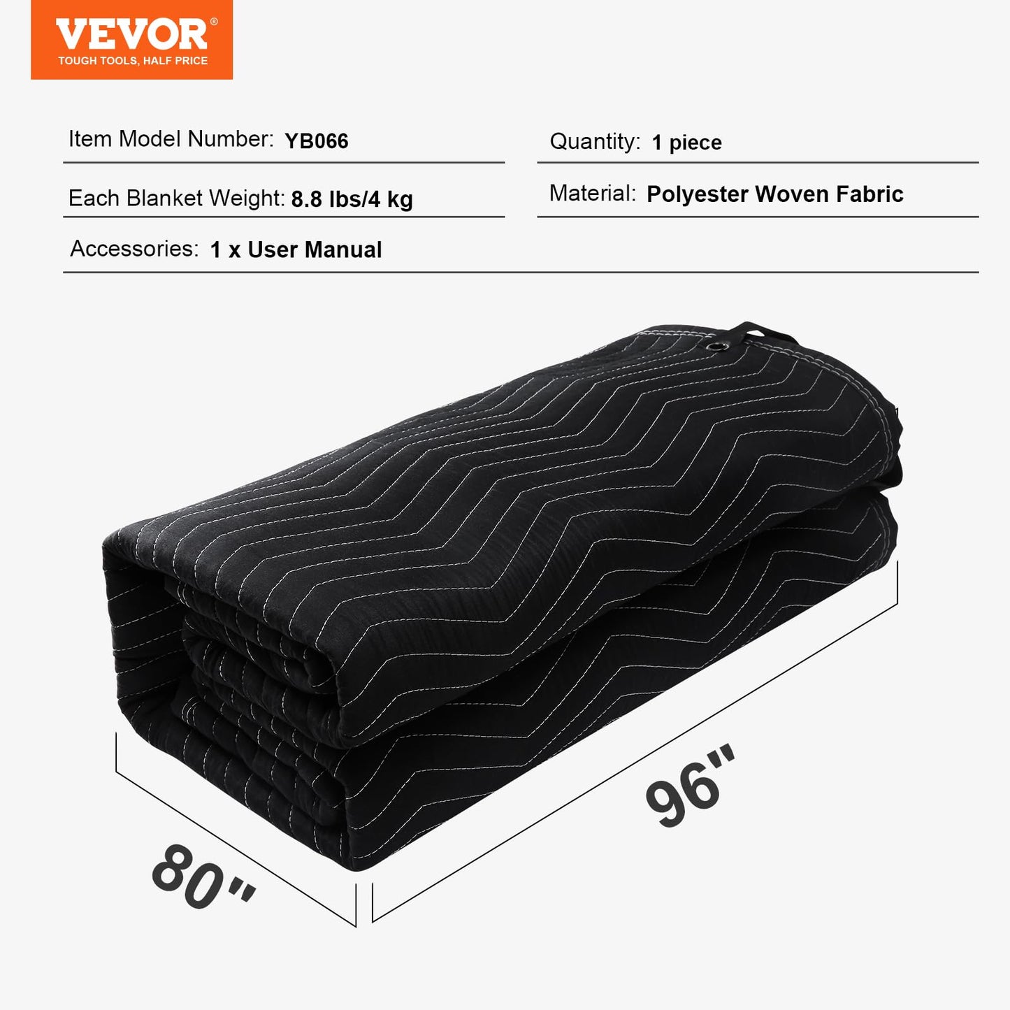 VEVOR Sound Dampening Blanket, 96" x 80", Extra Large Studio Grommeted Blanket with Grommets, Light Blocker for Door Acoustic Noise Blocking Blanket Studio Sound Absorption Sheet, Black
