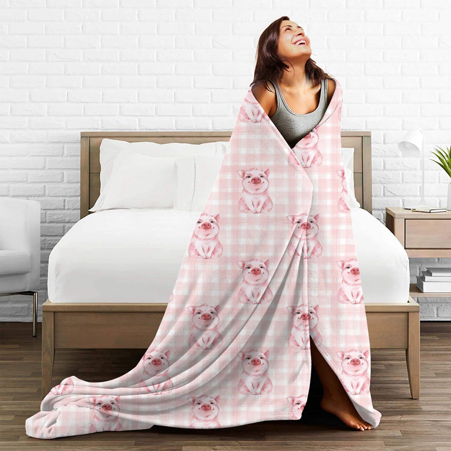 Cute Pink Pig Piggy Throw Blanket Soft Bed Blankets Lightweight Cozy Plush Flannel Fleece Blanket for Sofa Couch Bedroom 60"x50"