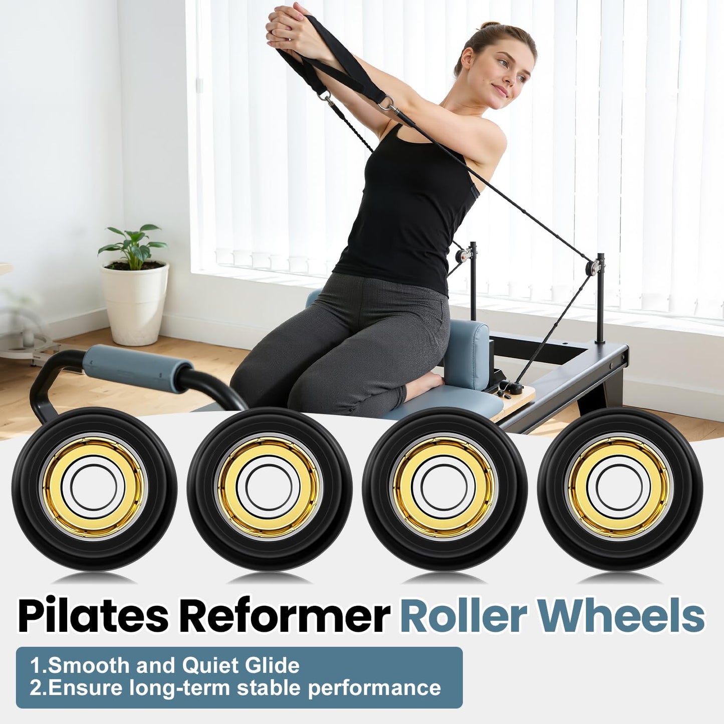 Replacement Roller Wheels 32mm, Compatible with Aero Pilates Reformer Machines, Smooth and Quiet Glide, Wear-Resistant & Durable, High-Density POM Material, 8mm Axle Diameter, Anti-friction, Safe & Precise Workout, 4 Pieces Per Pack