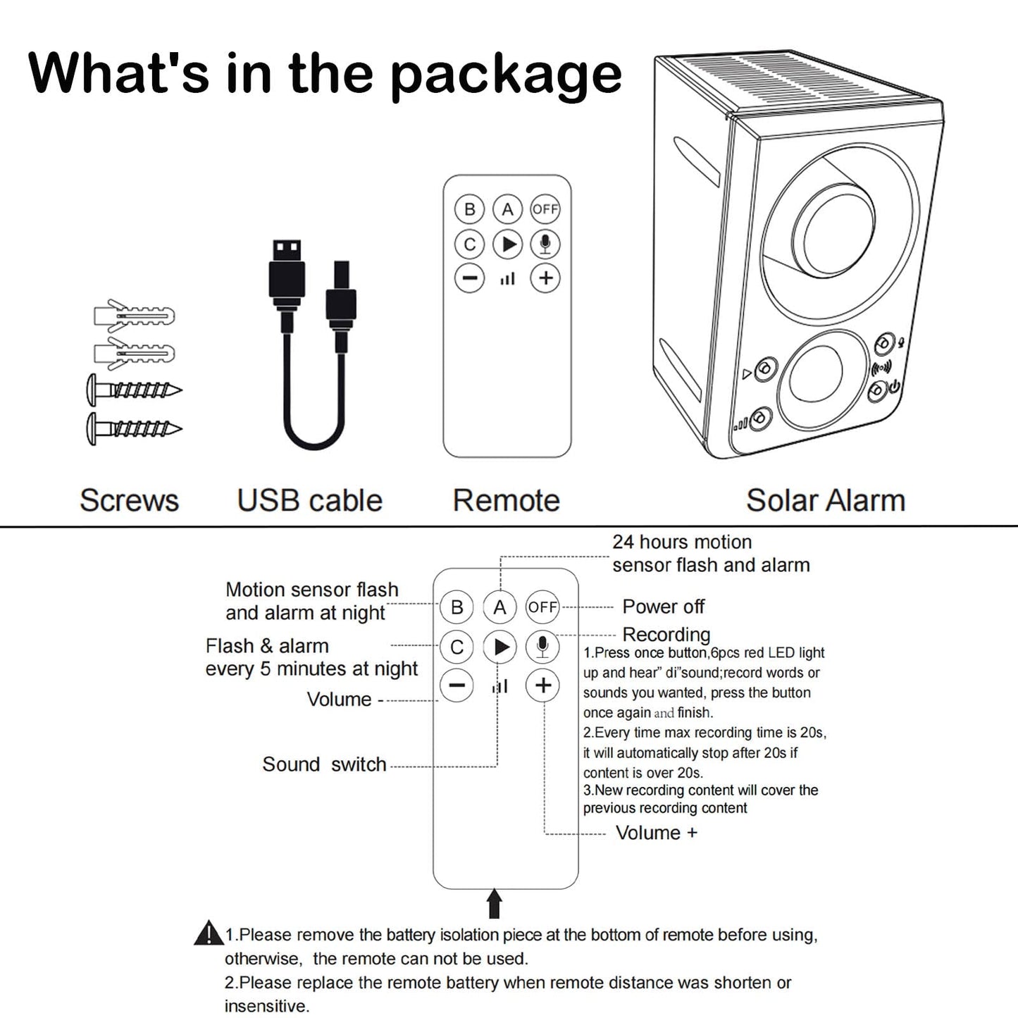 SENKEFEI SS Solar Outdoor Motion Sensor Alarm - Dog Barking & Gunshot Sound 130db Motion Detector Alarm Light,with Remote Controller for Home, Villa,Yard,Chicken coop,Farm,Barn, ZFD-11N-01, Green&red