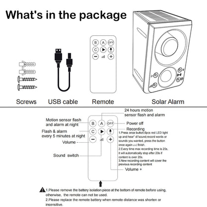 SENKEFEI SS Solar Outdoor Motion Sensor Alarm - Dog Barking & Gunshot Sound 130db Motion Detector Alarm Light,with Remote Controller for Home, Villa,Yard,Chicken coop,Farm,Barn, ZFD-11N-01, Green&red