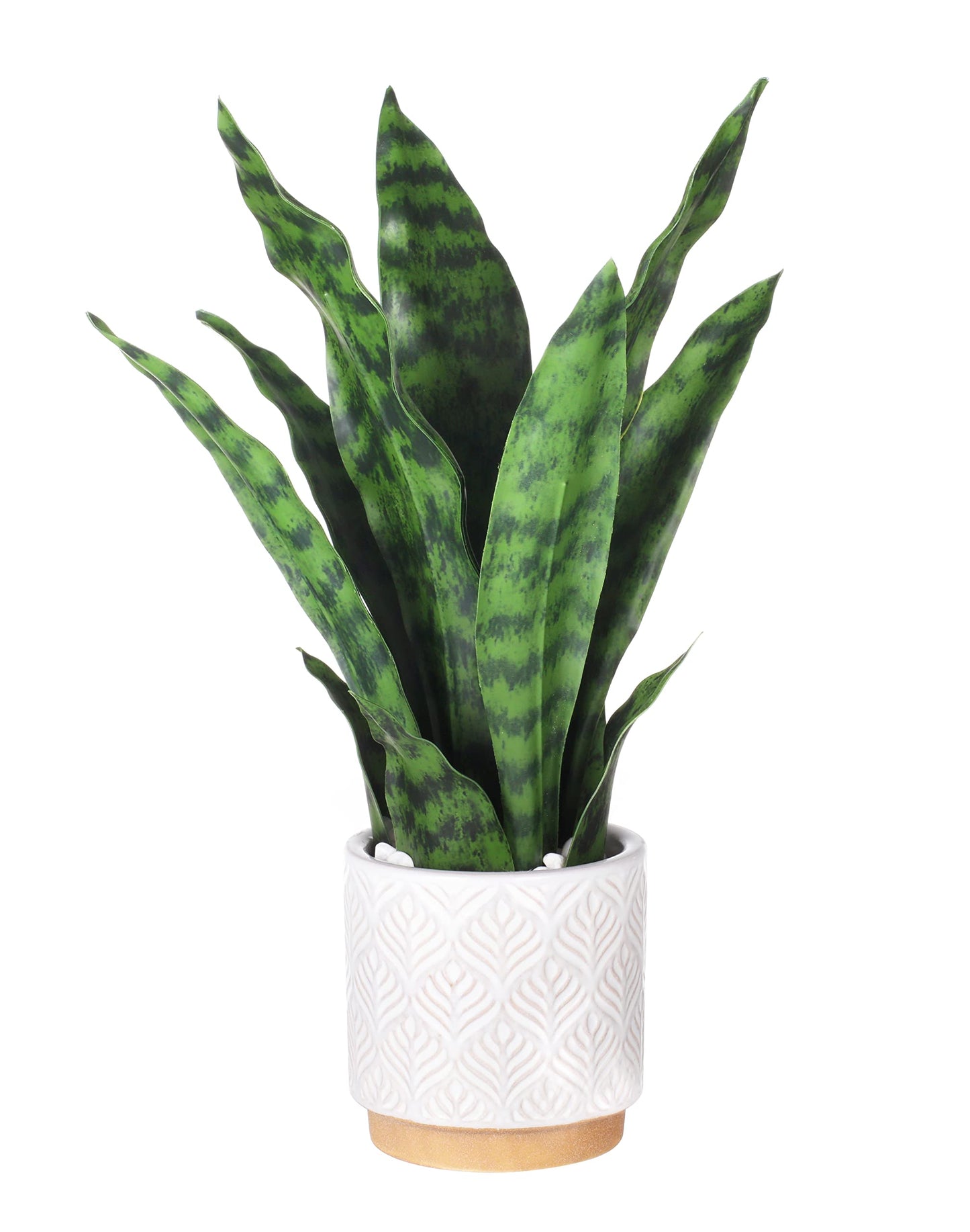 DUZYXI Artificial Snake Plants 16" with White Ceramic Pot Sansevieria Plant Fake Snake Plant Greenery Faux Plant in Pot for Home Office Living Room Housewarming Gifts Indoor Outdoor Decor-Green