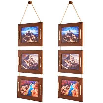 DLQuarts 5x7 Hanging Picture Frames Collage Wall Decor, 3 Opening 5x7 Matted to 3.5x5 Photo Rustic Wood Frame, Dark Walnut, 2 Pack