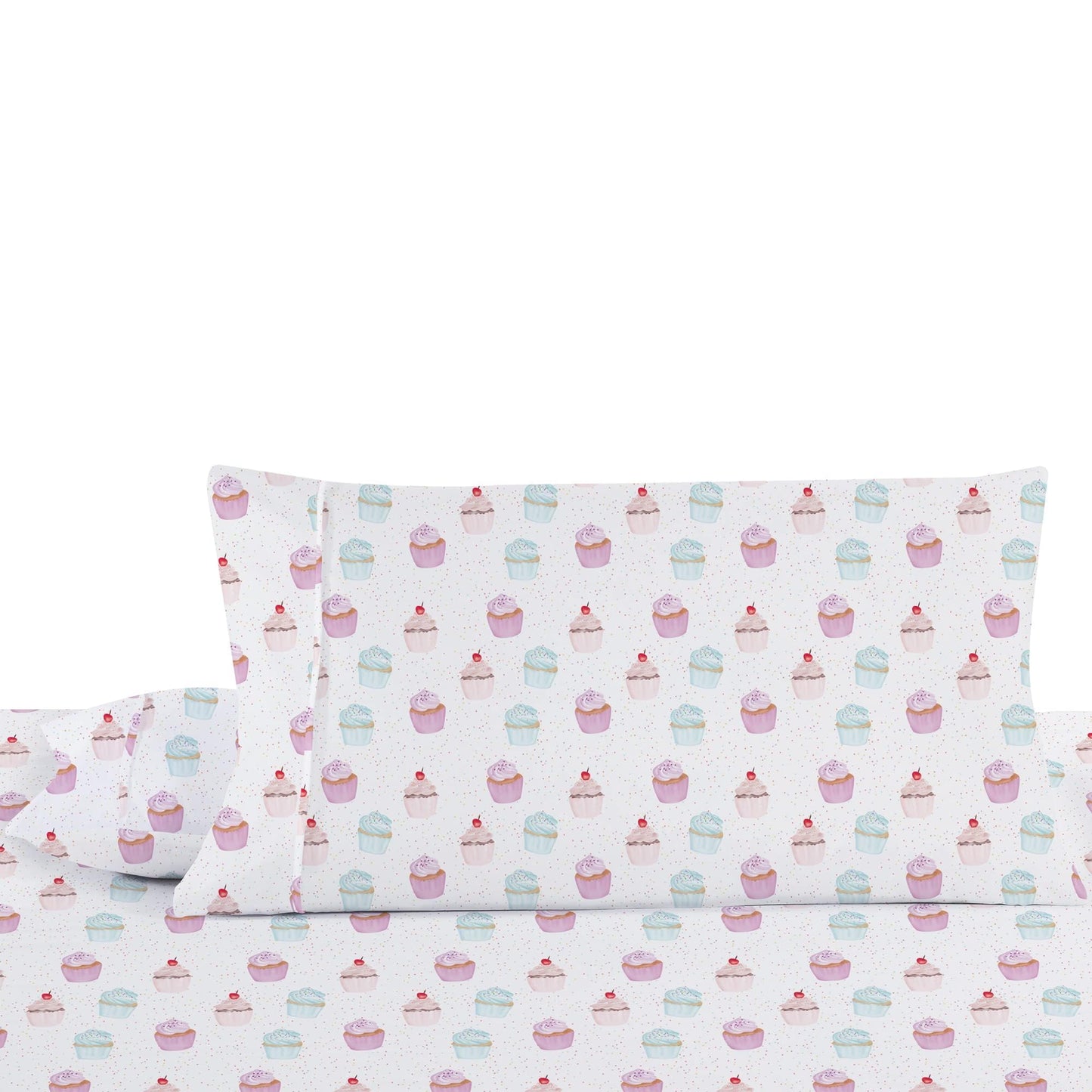 Softan Kids Bed Sheet Set, 4-Piece Full Size Sheets, Microfiber Fitted Sheet with 15 Inches Deep Pocket and Corner Straps, Breathable & Silky Soft Ice Cream Cake Pattern Sheet and Pillowcase Sets