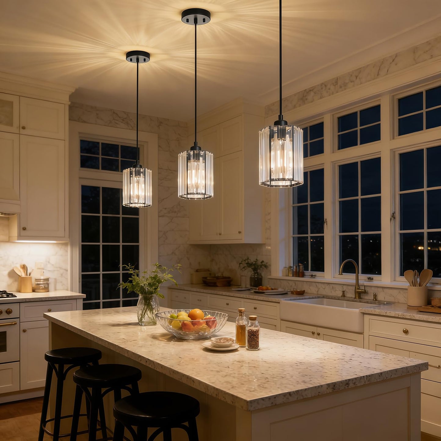 JIMKIGTO 1 Pack K9 Crystal Pendant Lighting, 1-Light Modern Pendant Island Lights, Adjustable Hanging Black Pendant Light Fixture Over Island Lights for Kitchen Dining Room Bedroom Bathroom Over Sink