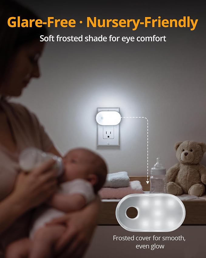 Lyridz 120LM Ultra Bright Plug-in Motion Sensor Night Light, Stepless Dimmable LED Nightlight, Always-On and Auto-Off, for Hallway, Stairs, Bathroom, Bedroom, Garage, Cool White (4-Pack)