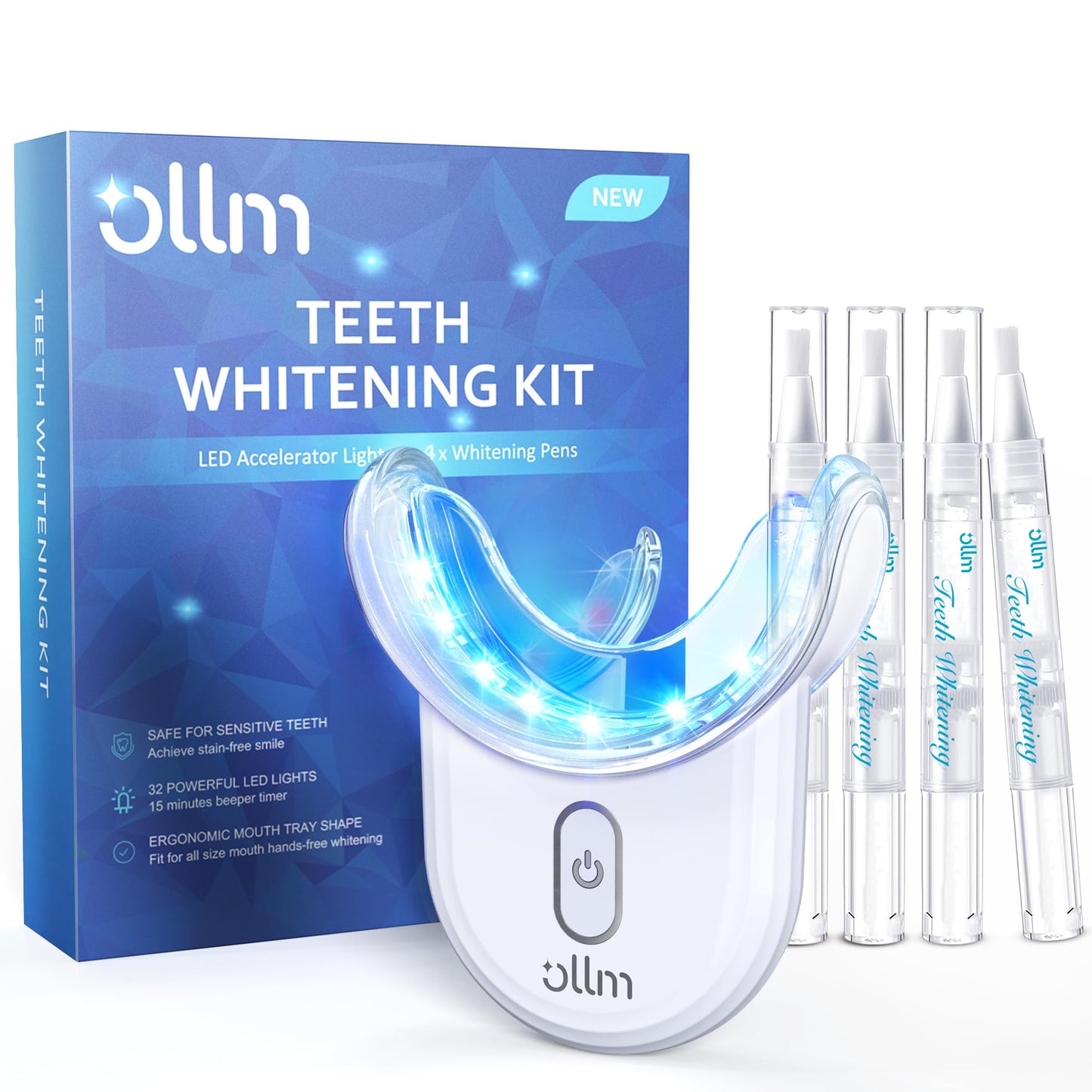 Teeth Whitening Kit with LED Light - White Sensitive Tooth 35% Carbamide Peroxide Gel Pen Dental Mouth Trays Whitener Professional Bright Brace Product System for Home Work Travel