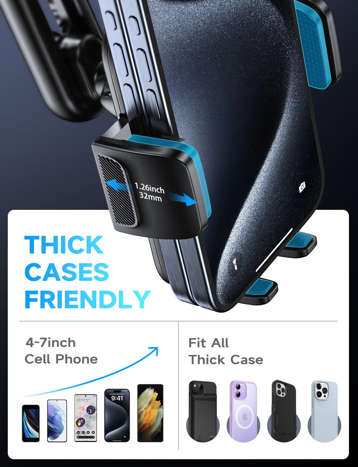 Phone Holder for Car Vent: [Never Blocking] Air Vent Cell Phones Mount, Quick Release Car Phone Mount with Stable Hook Clip, 360° Rotation Mobile Phone Automobile Cradle for iPhone Samsung Huawei etc