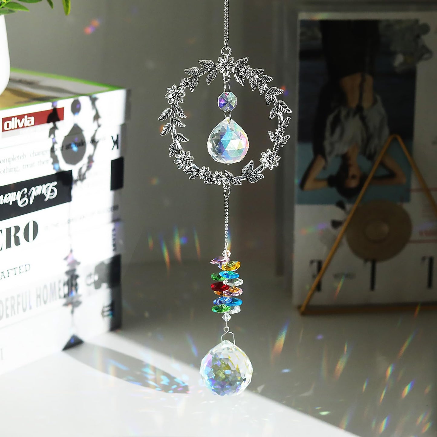 LONGSHENG - SINCE 2001 - Crystal Suncatcher for Windows Rainbow Maker Hanging Ornament Gifts for Family,Friends Sun Catcher Gifts for Mother’s Day Birthday Thanksgiving with Best Wishes Card Gift Bag