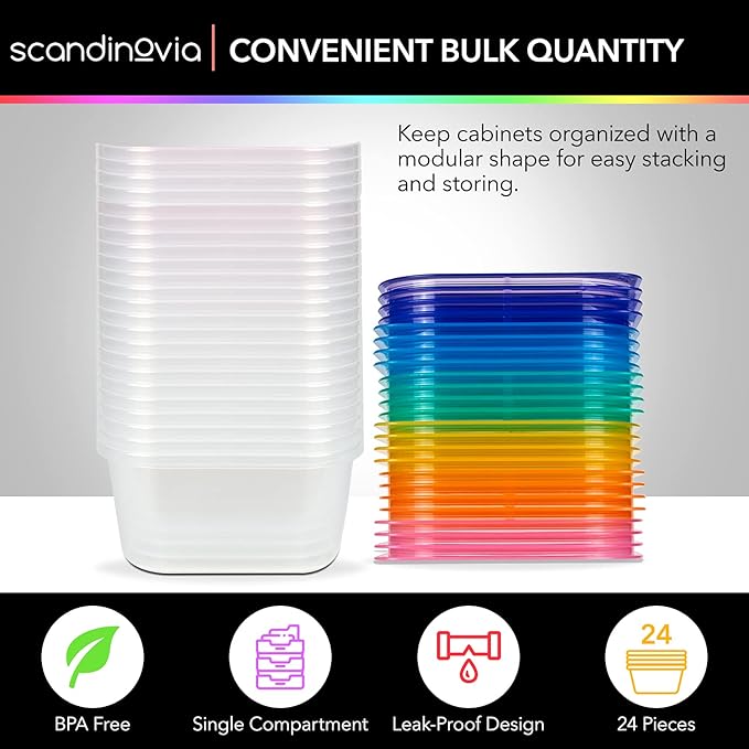 SCANDINOVIA - 25 oz Food Storage Containers - 24 sets - Dry & Hot Plastic Meal