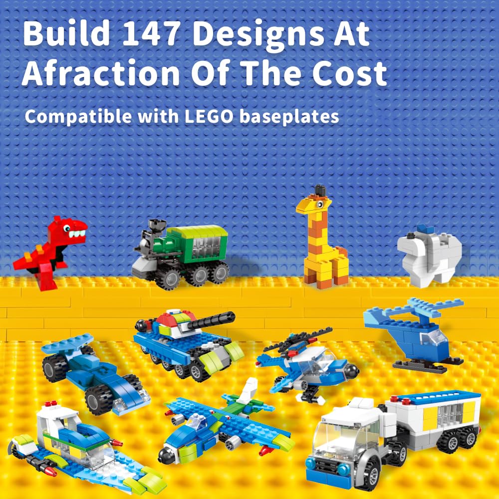 1100 Piece Building Blocks Classic Building Toys, Creative Bulk Building Bricks Sets Compatible with Legos Baseplate Sets 17 Colors Mixed 147 Shapes for Kids Party Favors Birthday