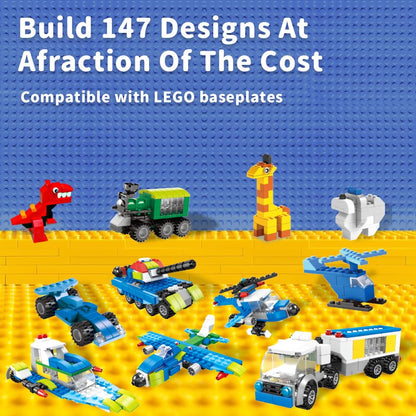 1100 Piece Building Blocks Classic Building Toys, Creative Bulk Building Bricks Sets Compatible with Legos Baseplate Sets 17 Colors Mixed 147 Shapes for Kids Party Favors Birthday