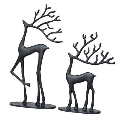 Remenna Modern Reindeer Statues Set of 2 Cast Aluminum Black Deer Sculpture Accent Figurine, Decorative, Christmas Tabletop Ornaments for Mantel Fireplace Living Room Bedroom Home Decor