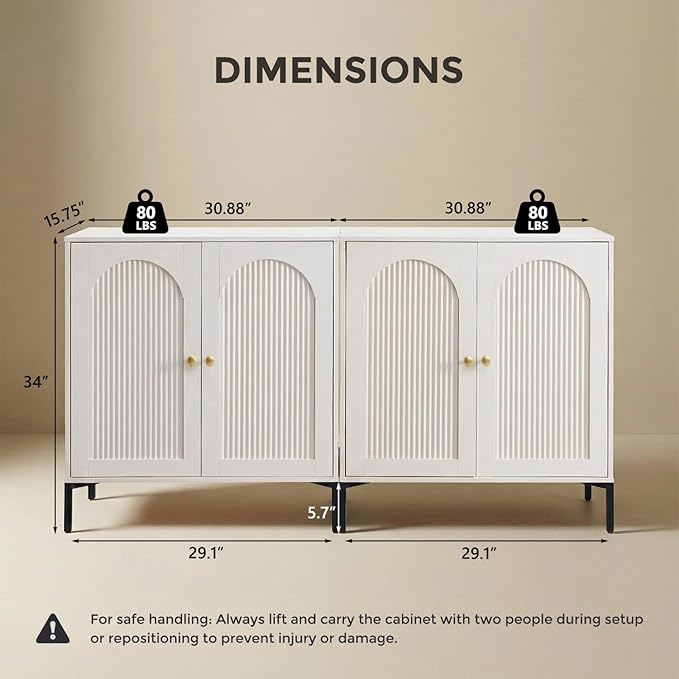 IFBUY Modern Sideboard Buffet Cabinet, 61.75" W Fluted Arched Buffet Cabinet