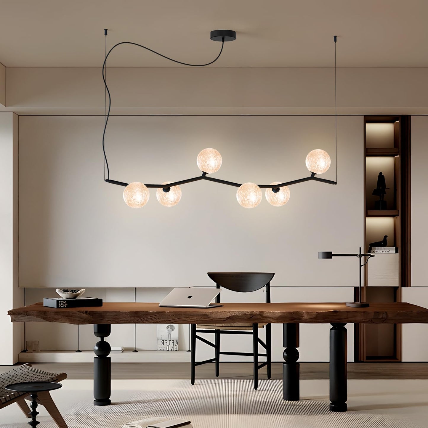 ziidoo Modern Branch Glass Chandelier，6-Lights Pendant Light Ice Crystal Pattern Lampshade Ceiling Artistic Tree Shape Hanging Light Fixtures Over Table for Dining Island Living Room Bar Kitchen
