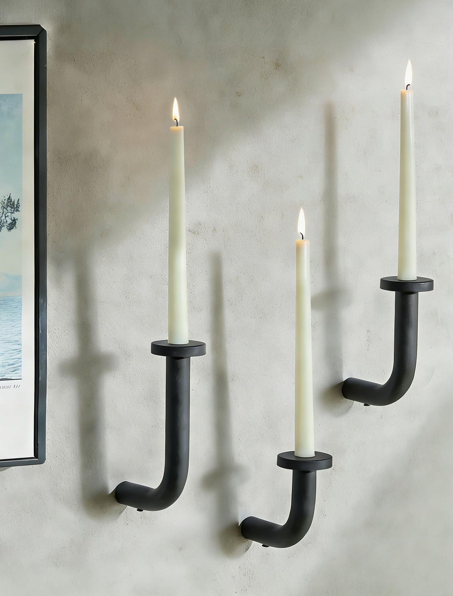 Walasis Black Modern Taper Candle Sconces : Set of 3 Iron Minimalist Wall Decor for Living Room - Metal Taper Wall Candle Holder for Home Narrow Corner Hallway