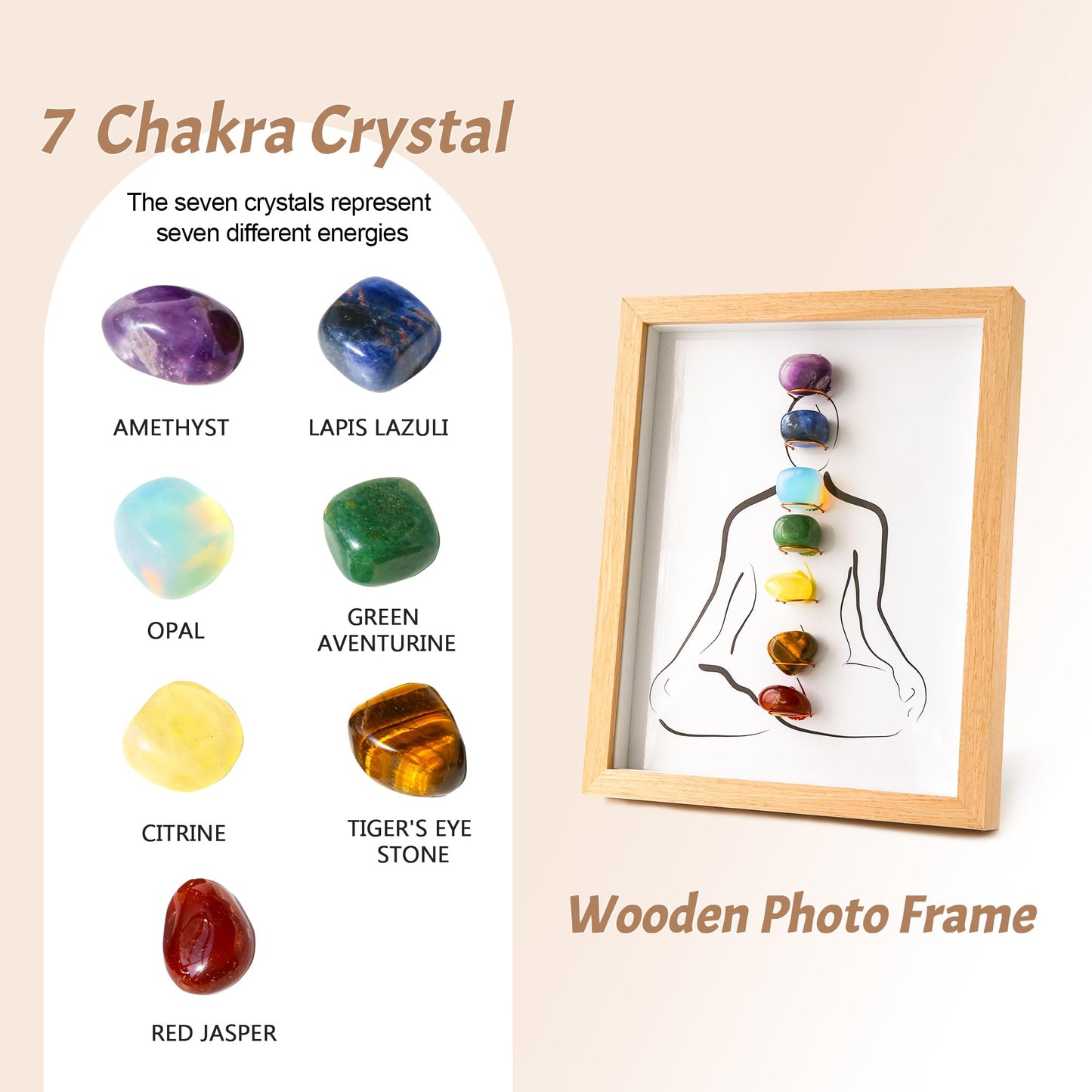 MYDAYS&DESIGN Premium 7 Chakras Healing Crystal Stones Frame, for Home Decor, Office Desk Decor, Reiki Meditation Yoga Decor, Good Luck Birthday Gifts for Women, Mom