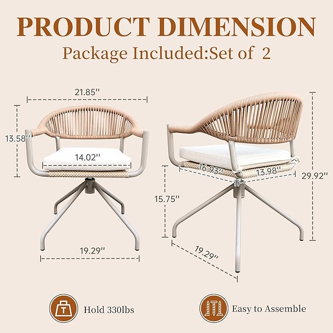 TWT Patio Dining Chairs Outdoor Stackable Dining Chairs for All Weather, Breathable Textilene Garden Outdoor Furniture for Backyard Deck (Brown, Rotatable Set of 2)