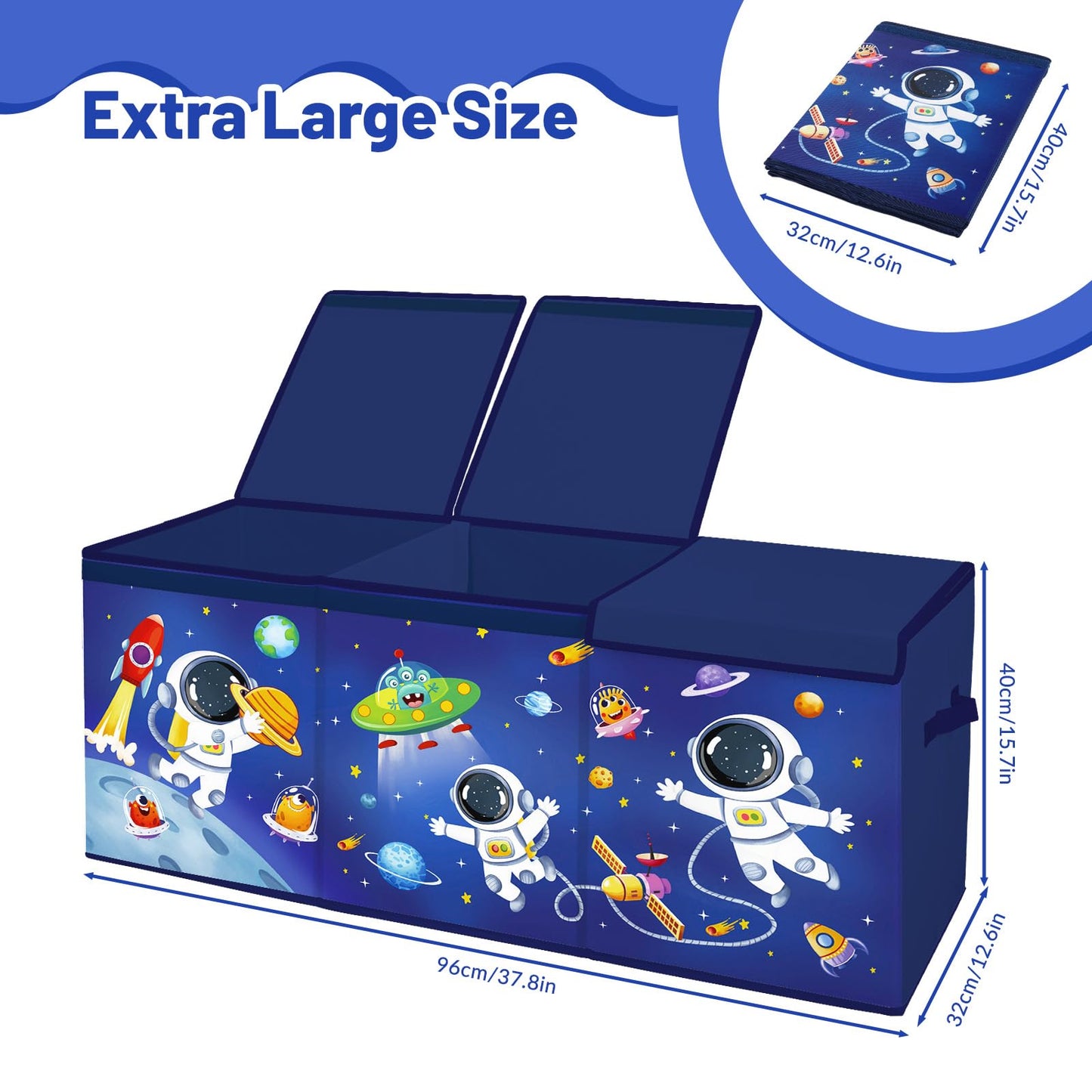 alldomess Toy Storage Bin with Lids,Extra Large Toy Box Chest with Handles for Kids Boys Girls,Collapsible Storage Organizer Box Bin Basket for Bedroom,Playroom, Nursery,37.8"x12.6" x15.7",Astronaut