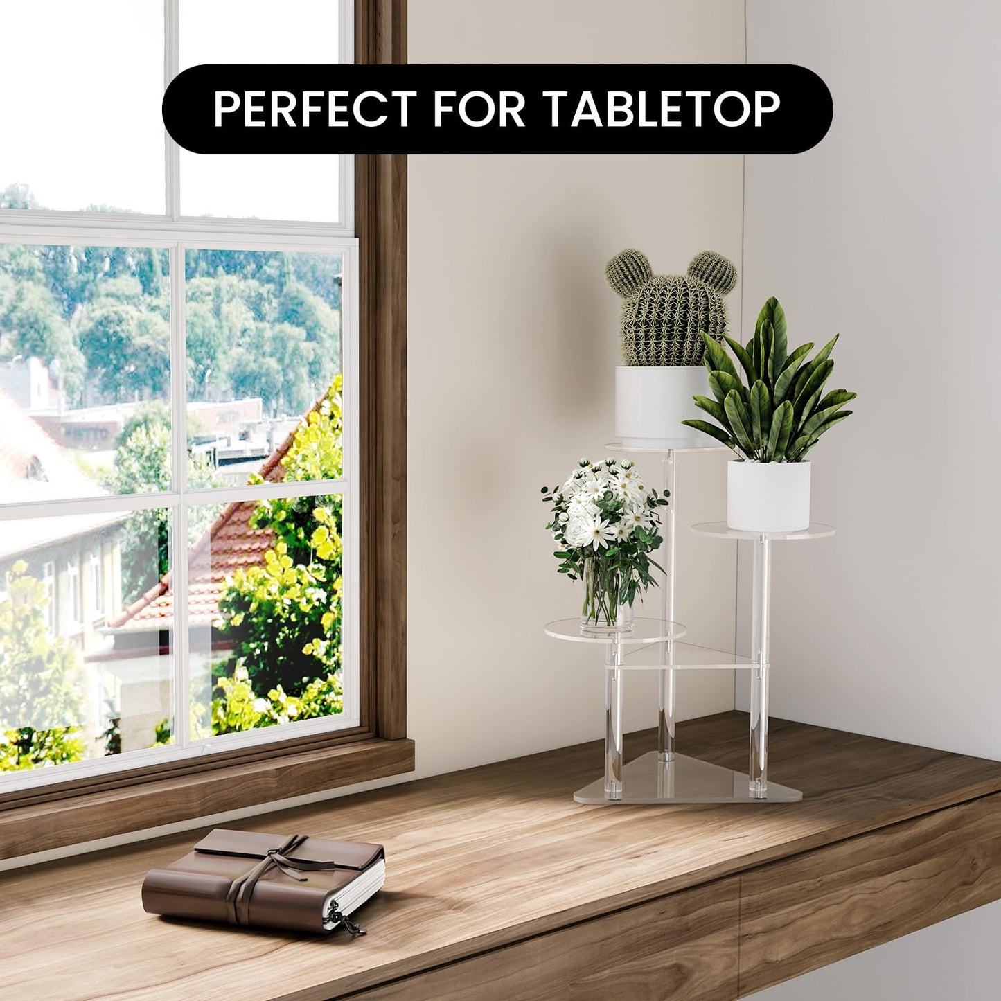 Sumerflos Acrylic Corner Plant Stand 3 Tier - Clear Indoor Plant Shelf Plant & Flower Display Rack Pot Holder for Living Room Balcony Window Modern