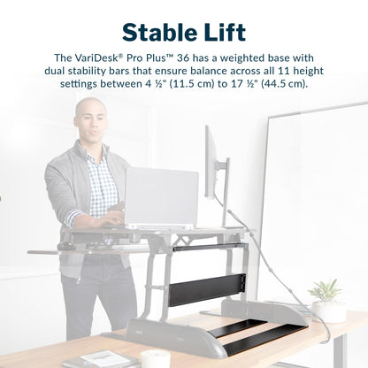 Vari VariDesk Pro Plus 36 Standing Desk Converter – 11 Height Settings + Spring Lift, 2 Tier Design, Keyboard Tray, Fits Desktops 36” Wide x 26.5" Deep – Delivers Fully Assembled (Light Wood)