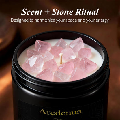 Aredenua Lavender Candle for Sleep and Stress Relief, Rose Quartz Crystal Healing Candle with Natural Soy Wax, Scented Candle for Relaxation, 7oz Long Lasting 50 Hours, Calming Gifts for Women Men