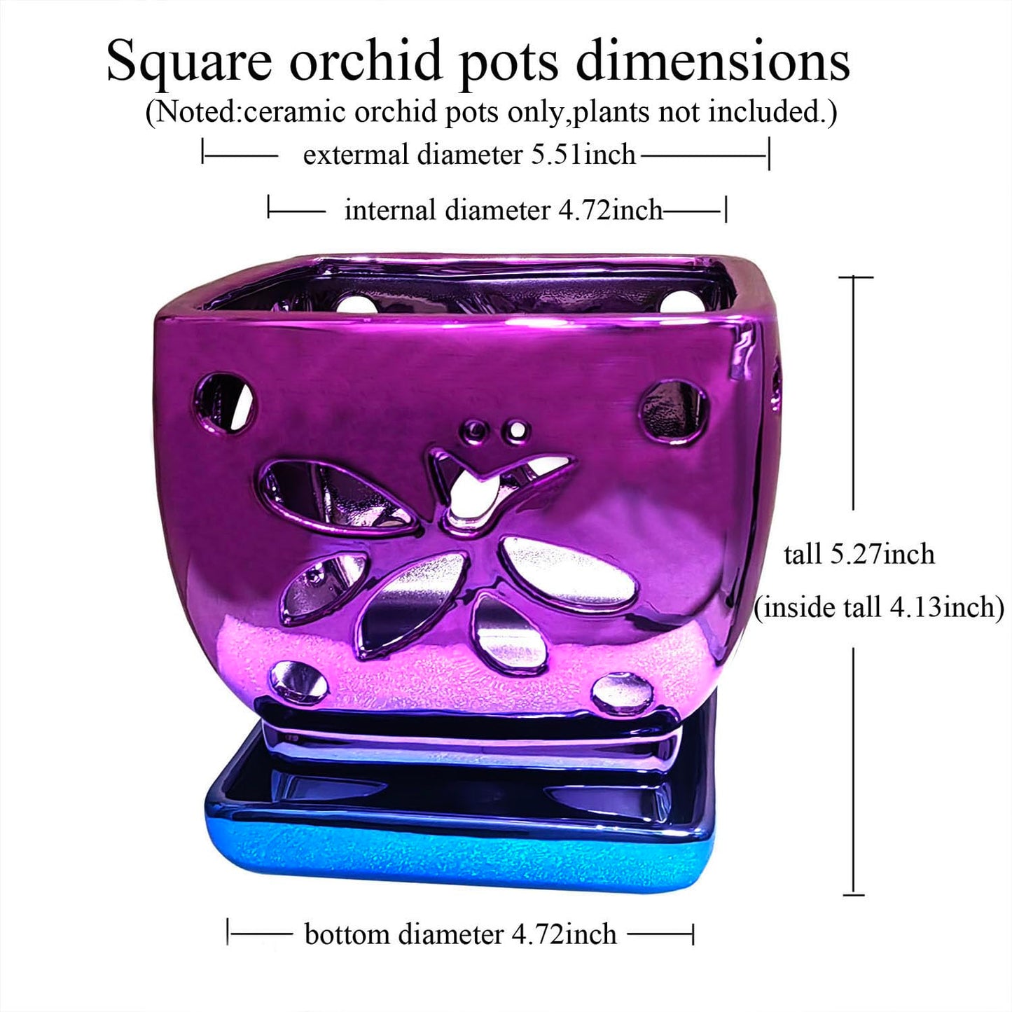 Grdthzey Orchid Pots with Holes Square Ceramic Orchid Planter Pots 5.5 inch (Purple)