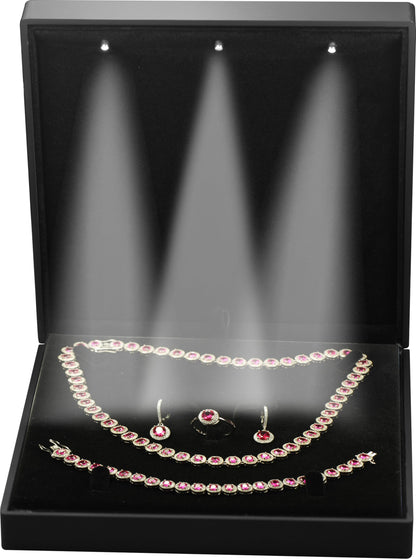 LED Black Extra Large Necklace Earring Ring Bracelet Set Jewelry Gift Box with Light for Wedding, Engagement..for Men Women
