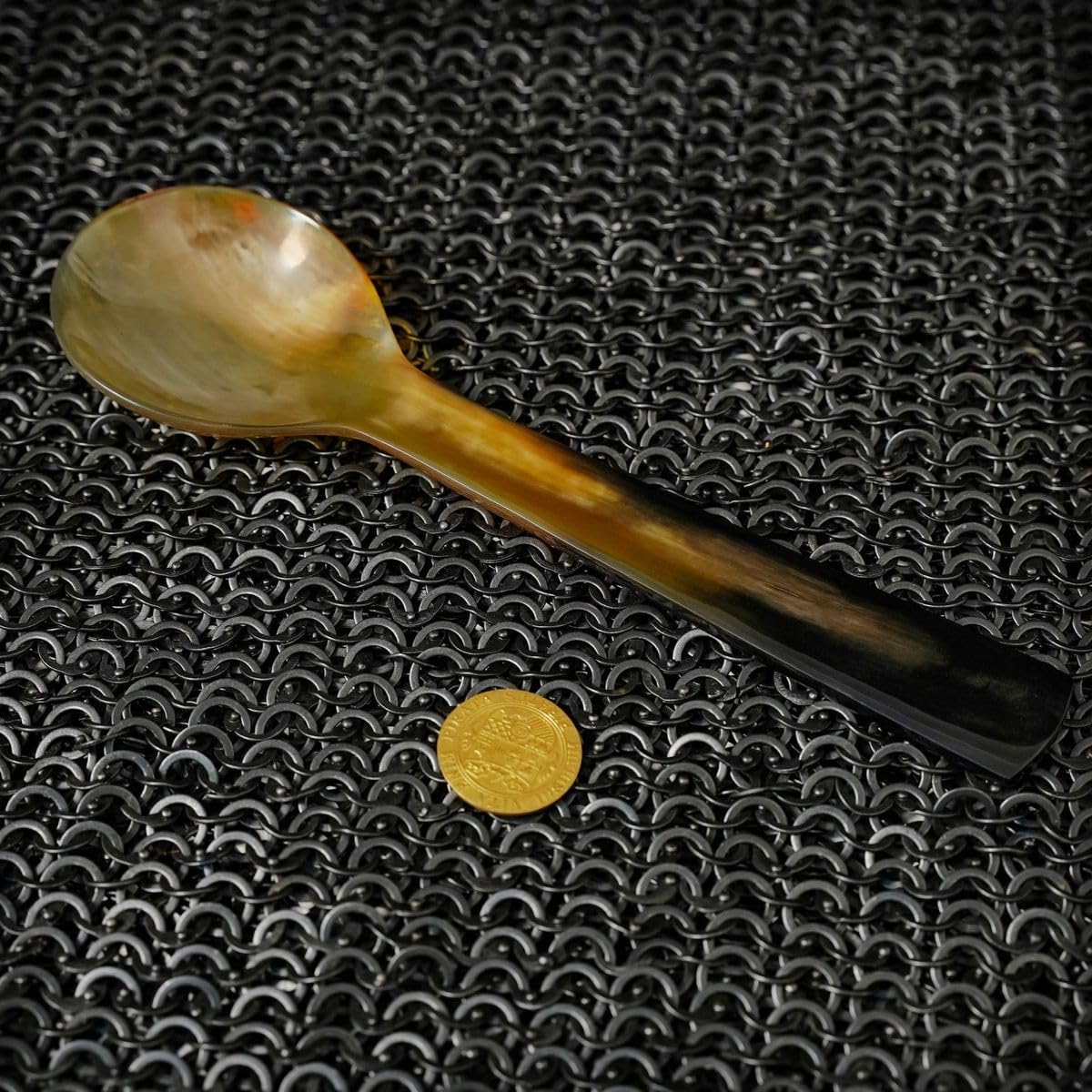 Mythrojan Buffalo Horn Caviar Spoon Large Handcrafted Polished Finish Serving Spoon for Ice Cream Sugar Salt Caviar Pepper Honey Coffee - 10 Inches Long