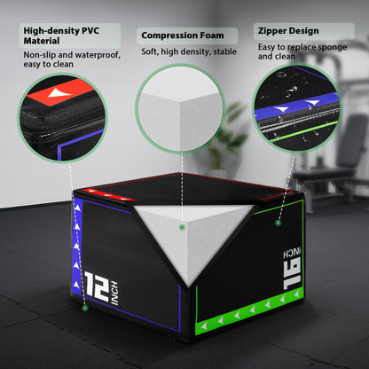 FAHKNS 3 in 1 Foam Plyometric Jump Box,Plyo Box High-Density,EPE Foam Core PVC Leather Cover Non Slip,Jumps Exercise for Home Gym Training Fitness