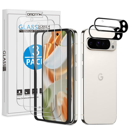 OMOTON 3+2 Pack for Google Pixel 9 Pro Screen Protector, 3 Pack Tempered Glass Screen Protector & 2 Pack Camera Lens Protector for Pixel 9 Pro 2024 6.3-inch, Case Friendly (Not for Pixel 9/9 Pro XL)