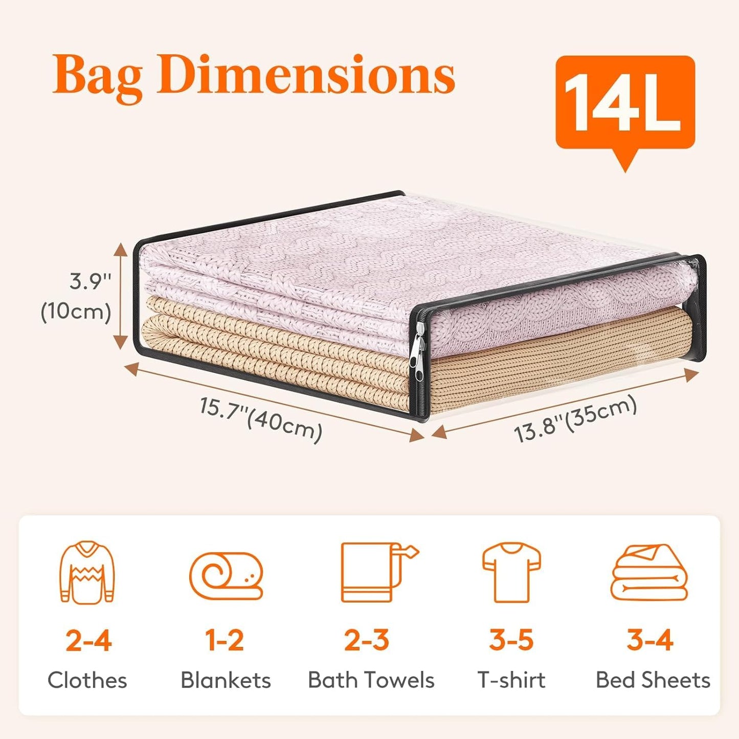 Lifewit 6 Pack 14L and 4 Pack 36L Clear Clothes Storage Bags with Zipper, Plastic Sweater Storage, Vinyl Foldable Blanket Containers Organizers, Moving Bag for Bed Sheet, Clothing