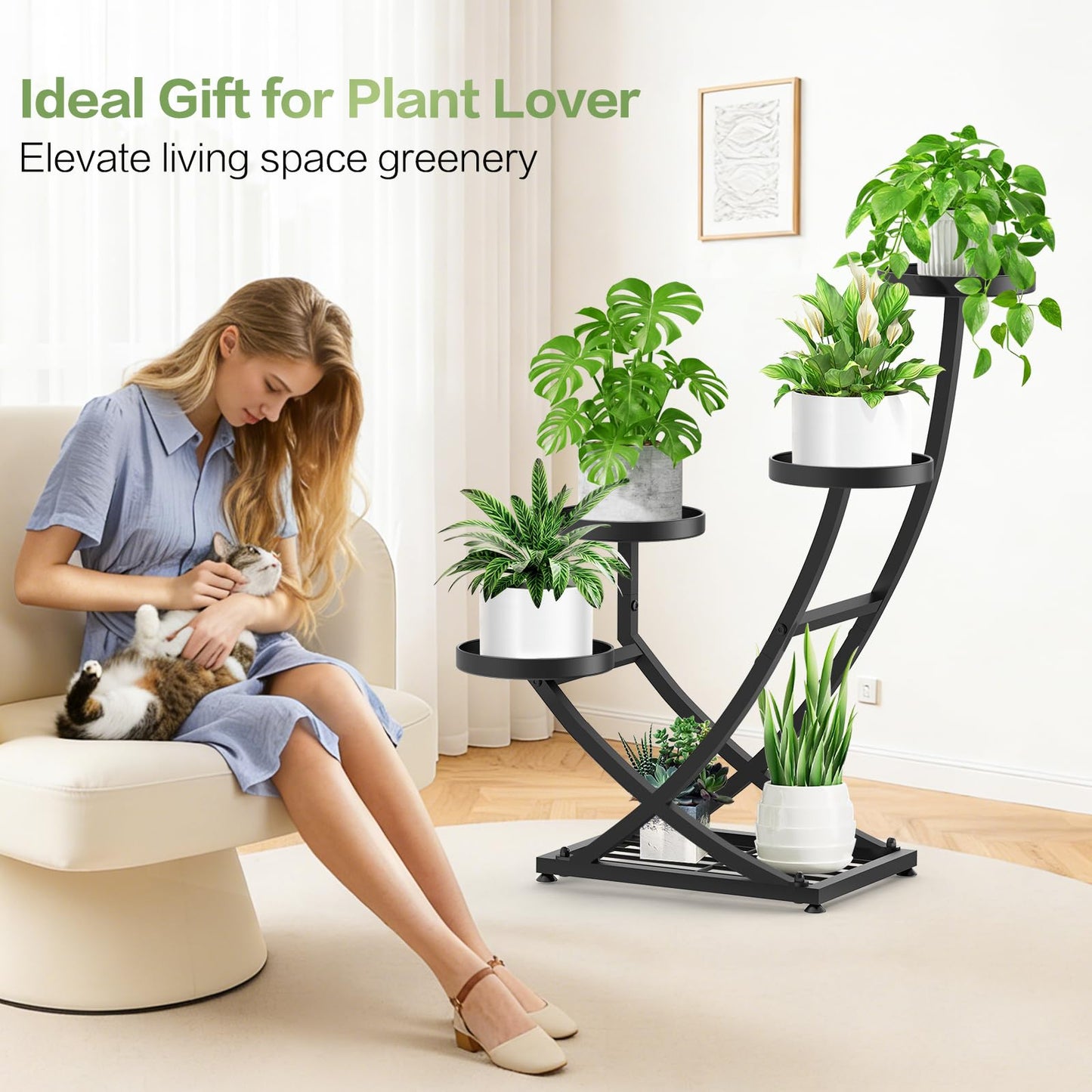 YOCOMEY Outdoor Plant Stand Metal Plant Stand Indoor, 5 Tier Heavy Duty Corner Plant Stands, Plant Shelf for Tall Plant Holder Shelves for Living Room Bedroom Modern Home Decor