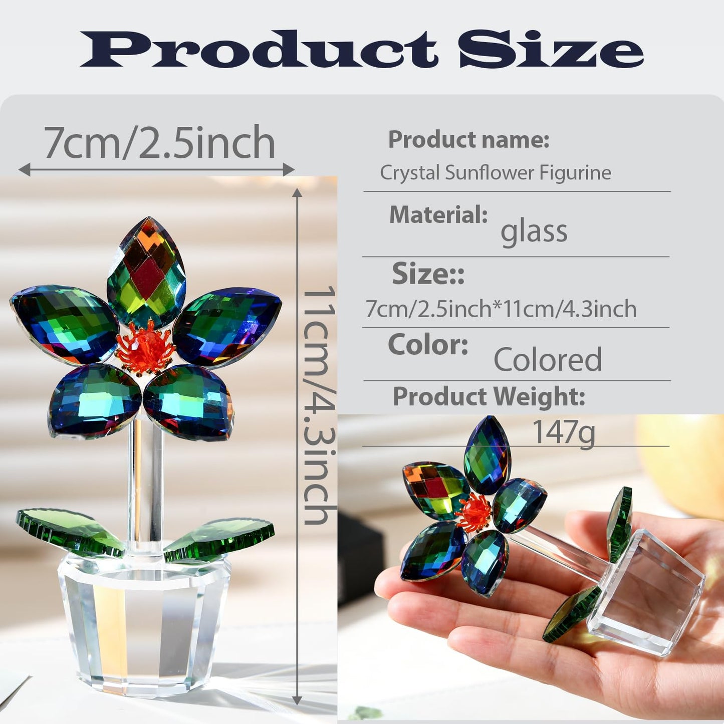 DLXK Crystal Glass Flower Figurines Statues Faceted Glass Flower Valentines Day Sculpture Decoration for Home Collectible Paperweight