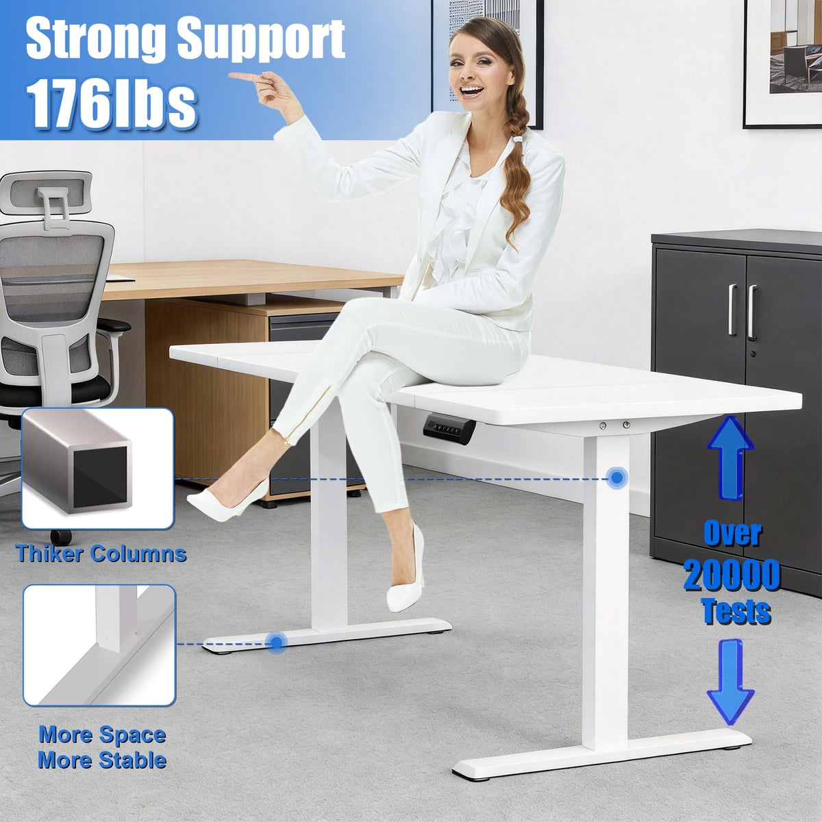 iWkstation Standing Desk with Splice Board Adjustable Height- 63 inch Mobile Stand up Desk with Wheels, Portable Sit Stand Desks Electric with Lockable Casters