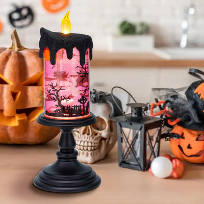 AOMIL Halloween Snow Globe Candles Lighted Lamp, Lighted Flameless Candles with Water Glitter Swirls and Spooky Moving,Battery Operated