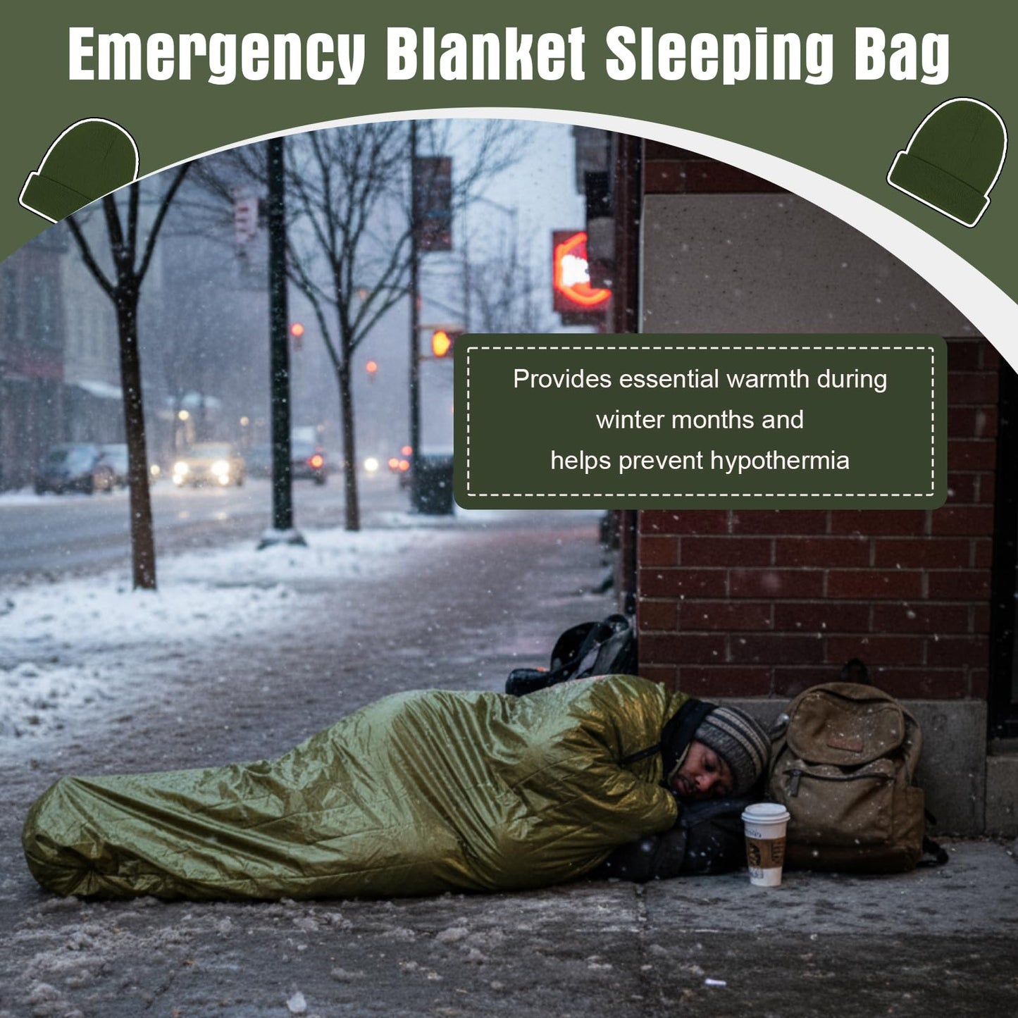 Chicingyou 120 Pcs Homeless Care Package Supplies Bulk Winter Emergency Thermal Blankets Warmer Beanie Socks Touchscreen Gloves for Men Women Cold Weather Outdoor Survival Kits (Green,Black)