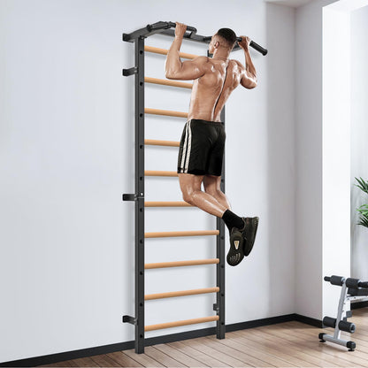 Kipika Gymnastic Stall Bar - 2"x2" Swedish Ladder with 1" Hole, Wall Mounted Pull-up Bar Ladder Suspension Trainer, Solid Wood Grips Gymnastics Training Bar for Home, Wall Gym, School