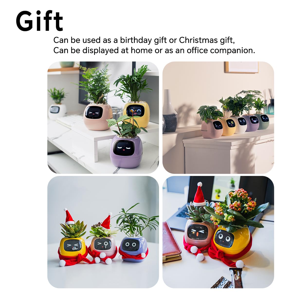 Smart Pet Planter, Smart Plant Pot, With Artificial Intelligence, Time Weather Display, And Multiple Expressions Animation,Lovely Plant Companion, For Desktop Decoration, Gifts,Plant-Free (Purple)