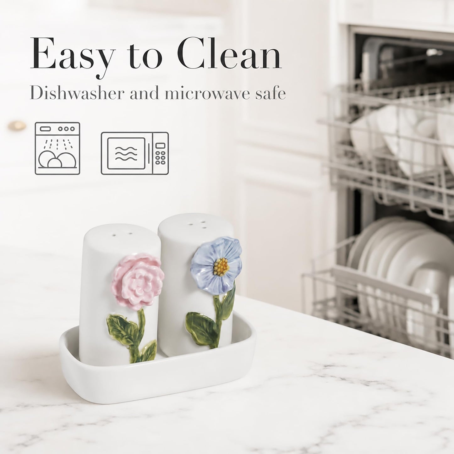 Mud Pie Stoneware Flower Salt And Pepper Shaker Set