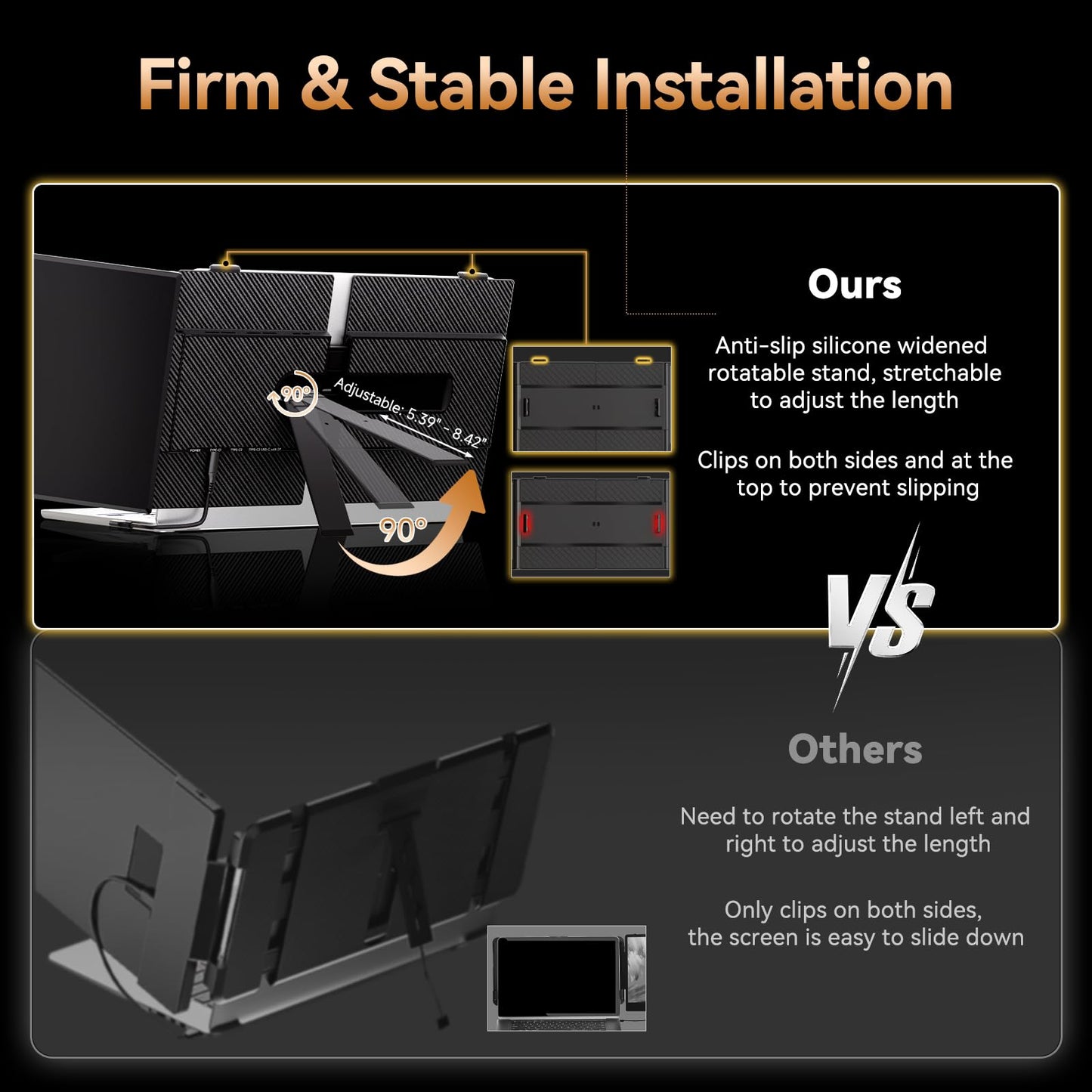Laptop Screen Extender - Ultra-Thin 1.3lbs 14" FHD IPS Dual Portable Monitor Extension for Laptop, Attachment Plug & Play for 13-17" Laptops, Second Extra Travel Display for Windows/Mac/Android