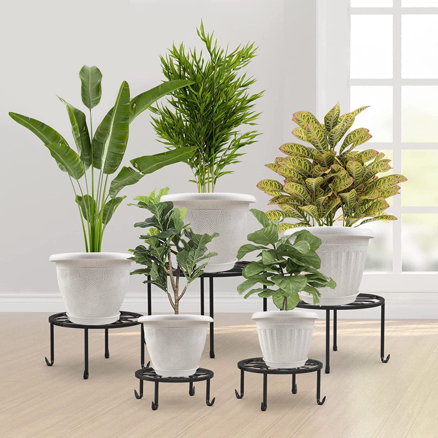 Plastic Flower Pots Planters For Indoor Plants, 3 Pack 10 Inch White Plant Pots With Drainage Hole & Tray, Modern Decorative Large Plant Pot With Saucer For Indoor Outdoor Plants Garden House Planter
