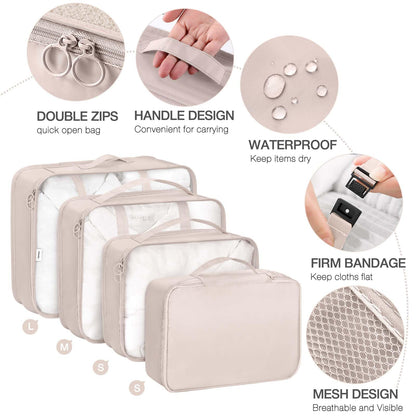 9 Set Packing Cubes for Suitcases,Packing Cube with Shoe, Cosmetics, Clothing, and Accessories Bags Packing Cubes for Travel Luggage Organizer Women Men(Beige)