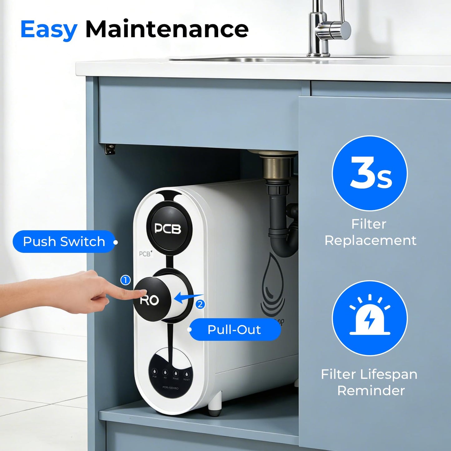 PureDrop PDR-100HRO Under Sink Reverse Osmosis Water Filter with Countertop Pitcher, Filter Life Reminder, 100GPD Tankless RO Water Filtration System, Instant Ready Purified Water