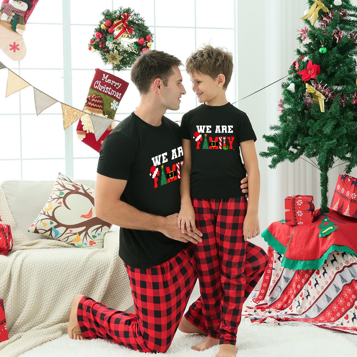 TEERAPHIQUE Christmas Pajamas for Family,Family Holiday PJS Matching Sets,Xmas Jammies for Couples, T-Shirt