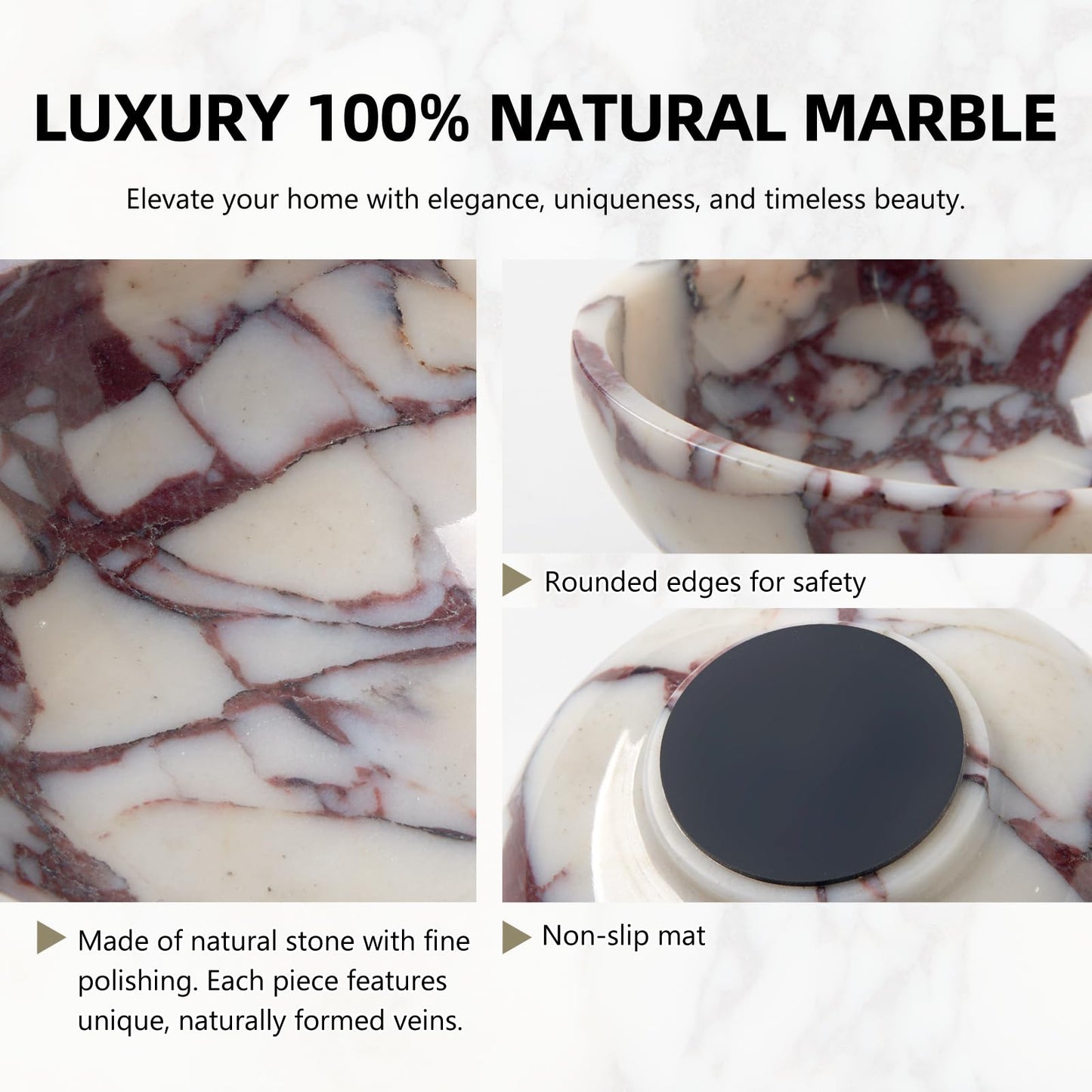 Metolira Luxury Natural Marble Catchall Bowl – Small 5.9-Inch Calacatta Viola Marble for Entryway Table Key Holder, Decorative Jewelry Dish for Bedroom, Trinket Tray for Home Decor