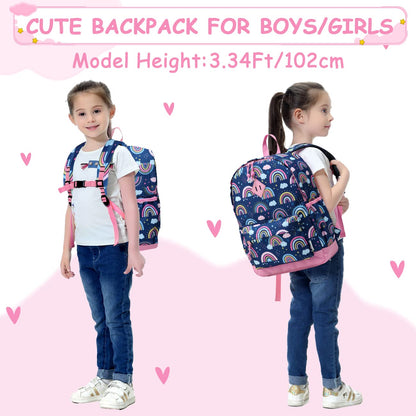 VASCHY Kids Backpack for Girls,Cute Animal Pattern School Bag Daily Children's Rucksack Backpack for School Kindergarten Nursery with Chest Strap And Bottle Pockets(Blue Rainbow)