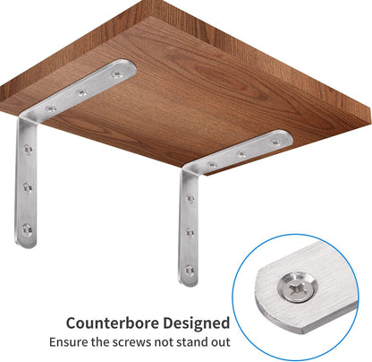 YUMORE L Bracket, 4x4 Inch Max Load: 25lb/12kg Heavy Duty Stainless Steel Solid Shelf Support Corner Brace Joint Right Angle Bracket, Pack of 4