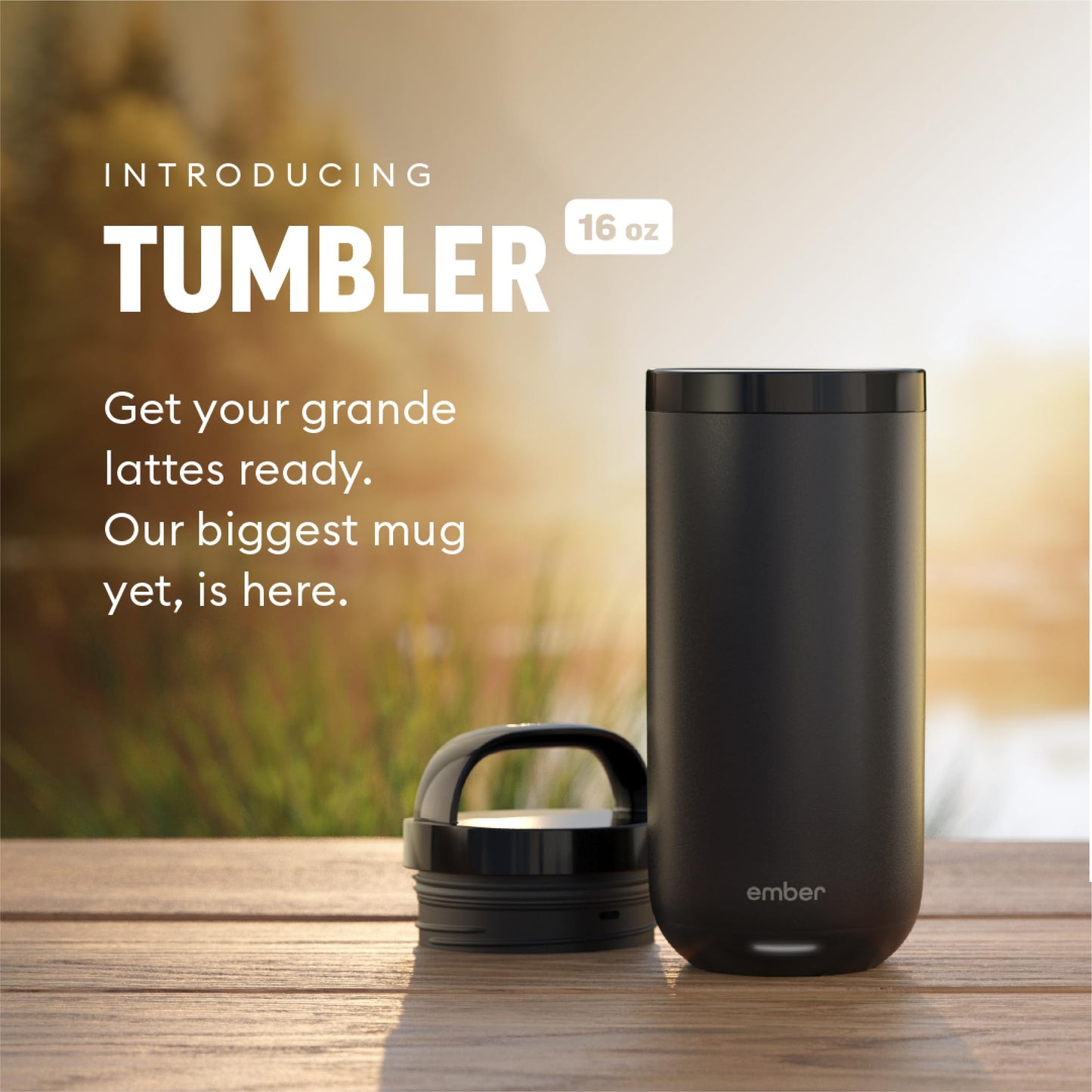 Ember Tumbler, Temperature Control Travel Mug, Stainless Steel, App-Controlled Heated Coffee Mug with 3-Hour Battery Life, Black, 16 Oz